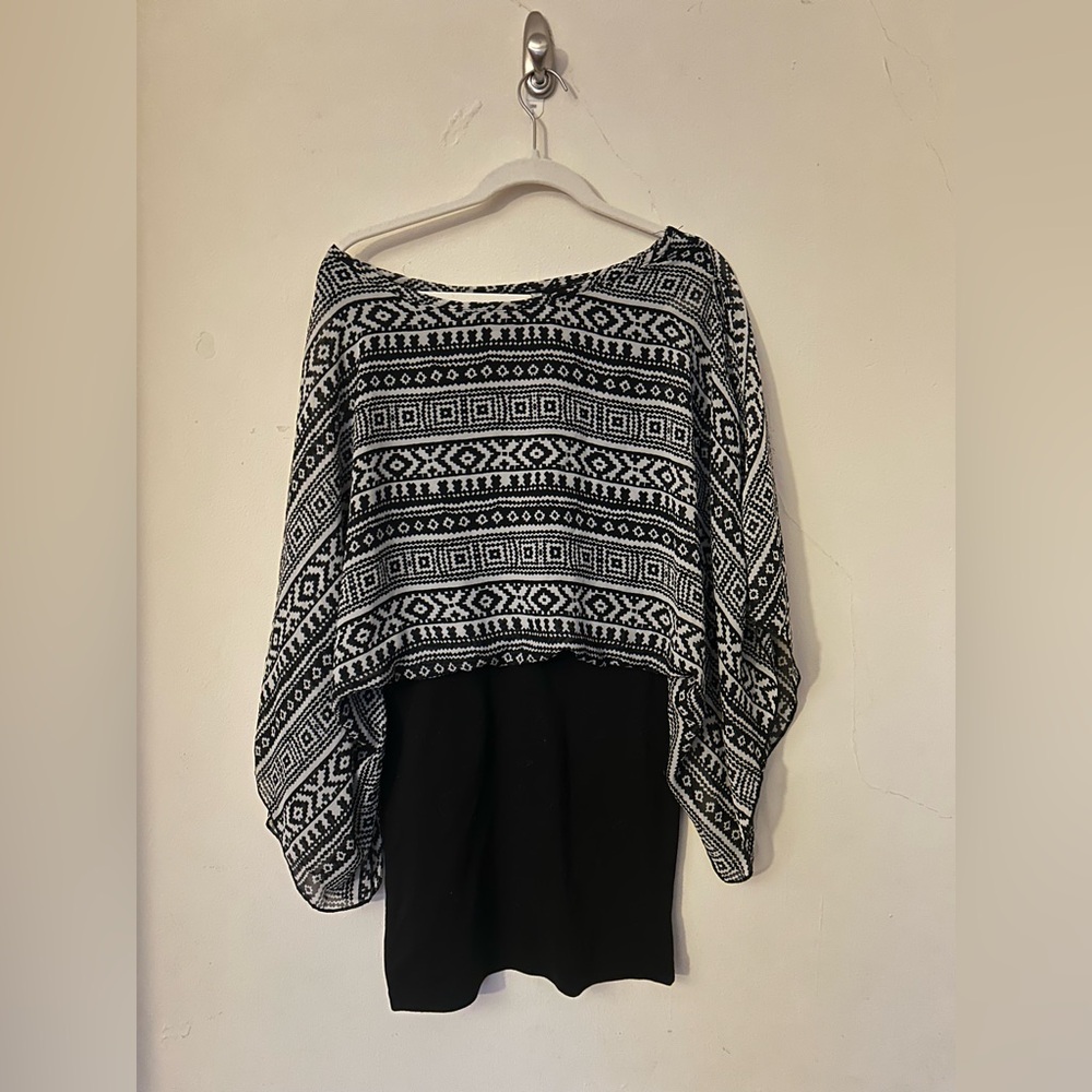 Y2K Bailey Blue Black and White Patterned Dress